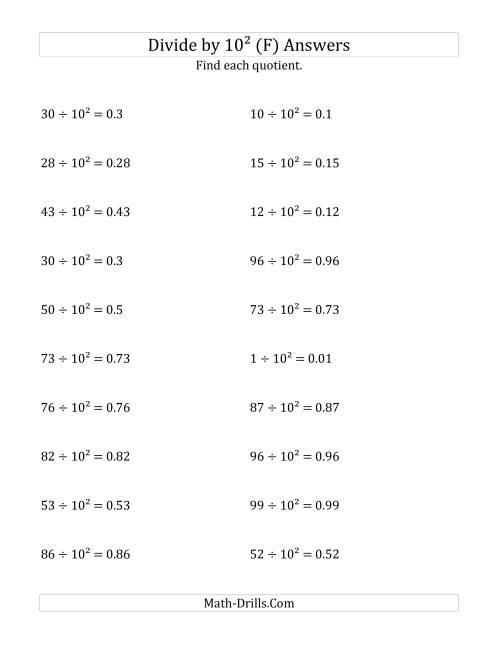 The Dividing Whole Numbers by 10<sup>2</sup> (F) Math Worksheet Page 2