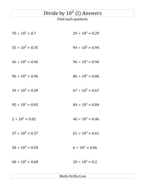 The Dividing Whole Numbers by 10<sup>2</sup> (I) Math Worksheet Page 2