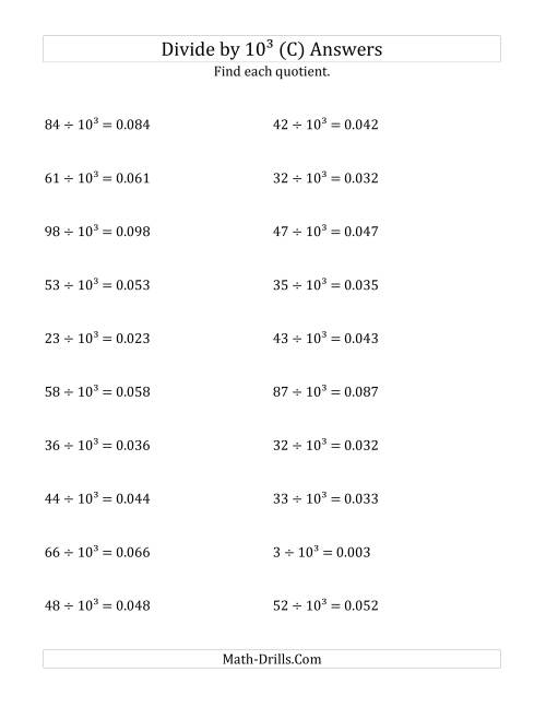 The Dividing Whole Numbers by 10<sup>3</sup> (C) Math Worksheet Page 2