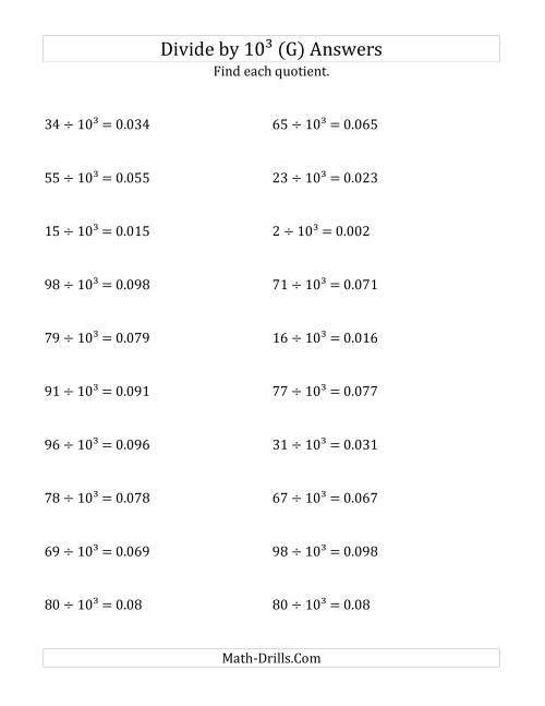 The Dividing Whole Numbers by 10<sup>3</sup> (G) Math Worksheet Page 2