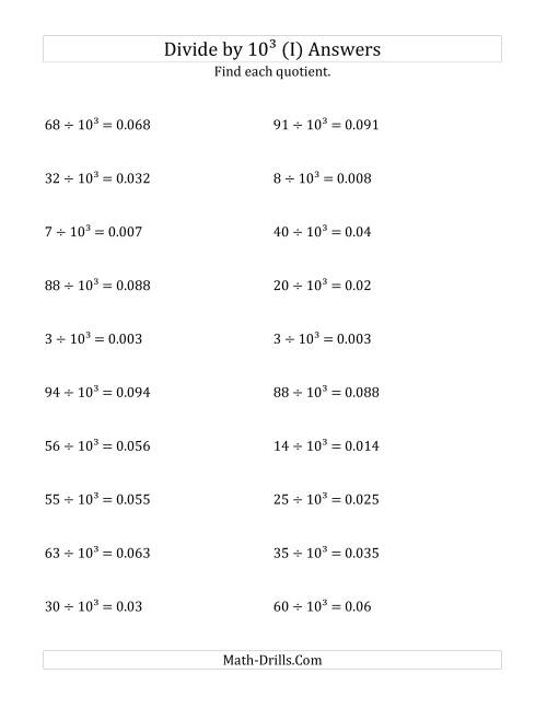 The Dividing Whole Numbers by 10<sup>3</sup> (I) Math Worksheet Page 2