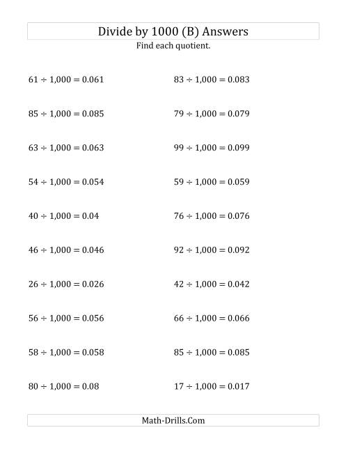 The Dividing Whole Numbers by 1,000 (B) Math Worksheet Page 2