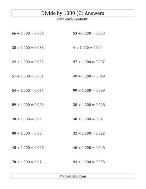 The Dividing Whole Numbers by 1,000 (C) Math Worksheet Page 2