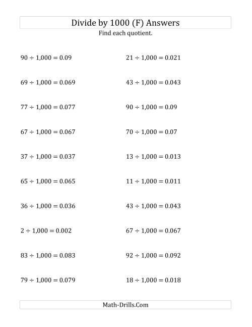 The Dividing Whole Numbers by 1,000 (F) Math Worksheet Page 2