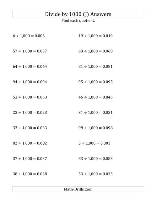 The Dividing Whole Numbers by 1,000 (J) Math Worksheet Page 2