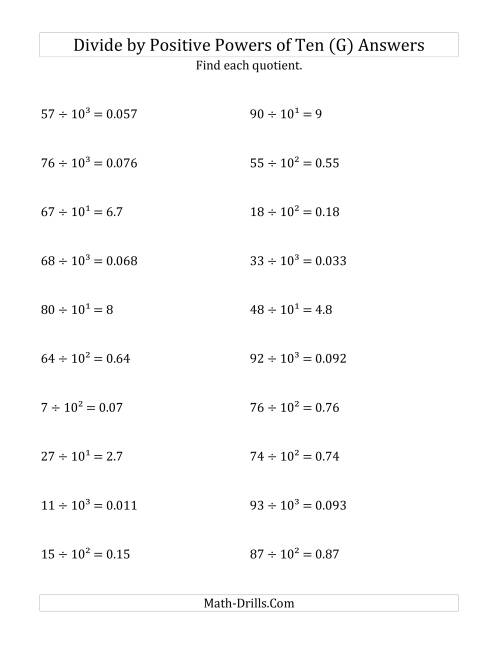 The Dividing Whole Numbers by Positive Powers of Ten (Exponent Form) (G) Math Worksheet Page 2