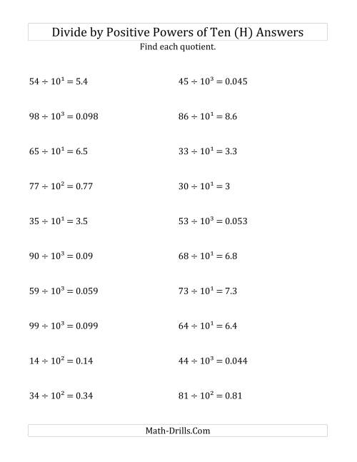 The Dividing Whole Numbers by Positive Powers of Ten (Exponent Form) (H) Math Worksheet Page 2