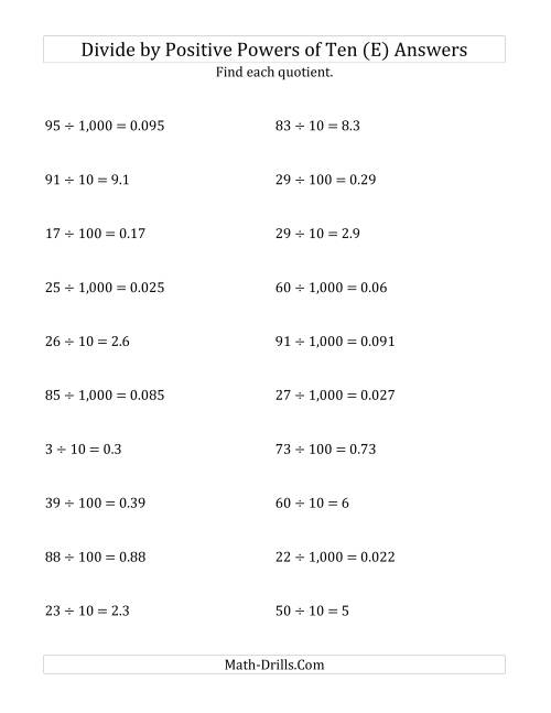 The Dividing Whole Numbers by Positive Powers of Ten (Standard Form) (E) Math Worksheet Page 2