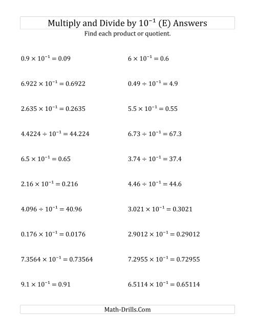 The Multiplying and Dividing Decimals by 10<sup>-1</sup> (E) Math Worksheet Page 2