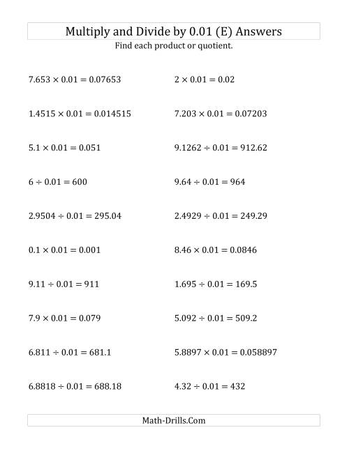 The Multiplying and Dividing Decimals by 0.01 (E) Math Worksheet Page 2