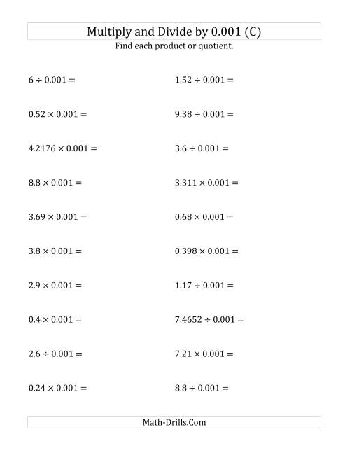 The Multiplying and Dividing Decimals by 0.001 (C) Math Worksheet