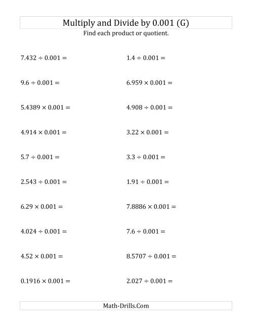 The Multiplying and Dividing Decimals by 0.001 (G) Math Worksheet
