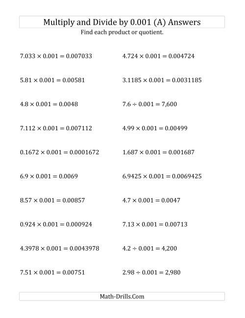 The Multiplying and Dividing Decimals by 0.001 (All) Math Worksheet Page 2