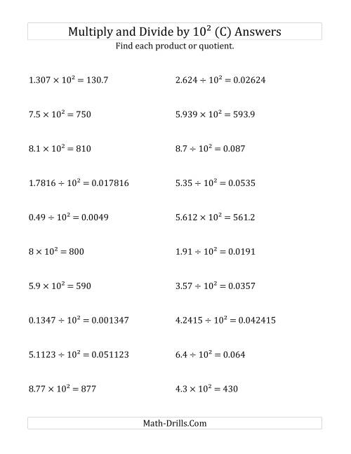 The Multiplying and Dividing Decimals by 10<sup>2</sup> (C) Math Worksheet Page 2