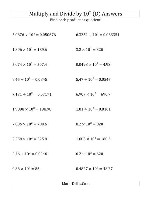 The Multiplying and Dividing Decimals by 10<sup>2</sup> (D) Math Worksheet Page 2