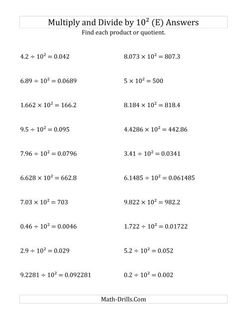 The Multiplying and Dividing Decimals by 10<sup>2</sup> (E) Math Worksheet Page 2