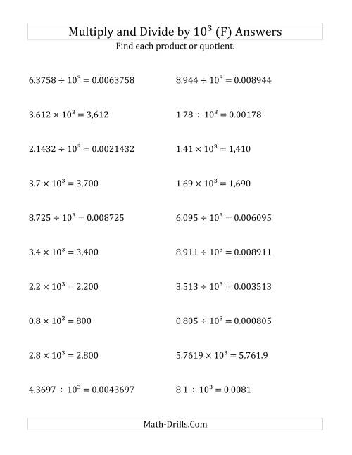 The Multiplying and Dividing Decimals by 10<sup>3</sup> (F) Math Worksheet Page 2