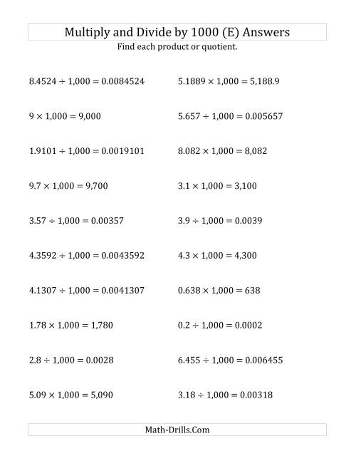 The Multiplying and Dividing Decimals by 1,000 (E) Math Worksheet Page 2
