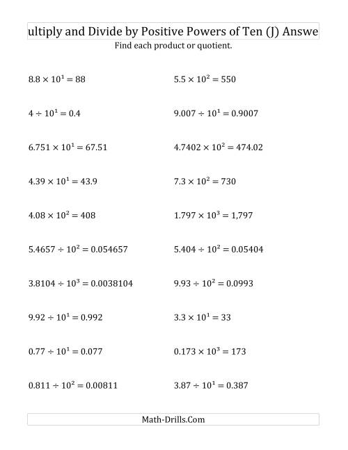 The Multiplying and Dividing Decimals by Positive Powers of Ten (Exponent Form) (J) Math Worksheet Page 2