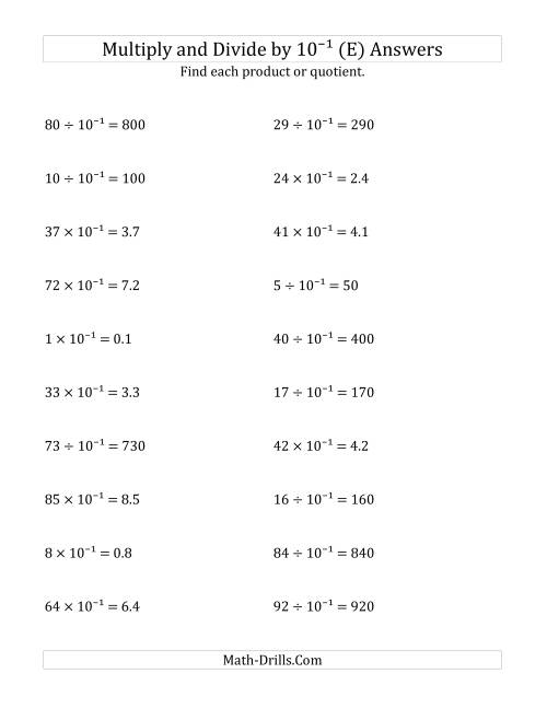 The Multiplying and Dividing Whole Numbers by 10<sup>-1</sup> (E) Math Worksheet Page 2