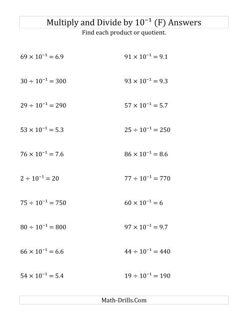 The Multiplying and Dividing Whole Numbers by 10<sup>-1</sup> (F) Math Worksheet Page 2