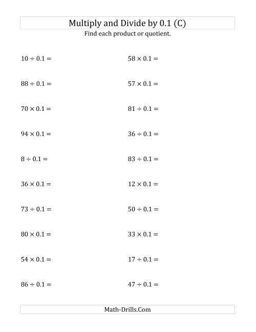 The Multiplying and Dividing Whole Numbers by 0.1 (C) Math Worksheet