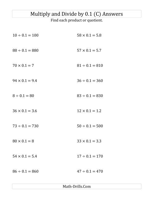 The Multiplying and Dividing Whole Numbers by 0.1 (C) Math Worksheet Page 2