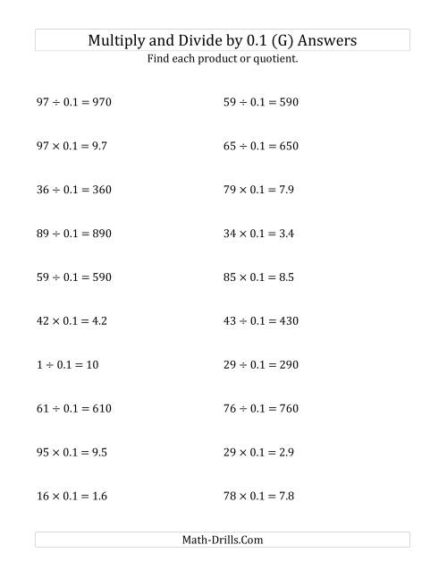 The Multiplying and Dividing Whole Numbers by 0.1 (G) Math Worksheet Page 2