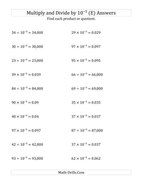 The Multiplying and Dividing Whole Numbers by 10<sup>-3</sup> (E) Math Worksheet Page 2