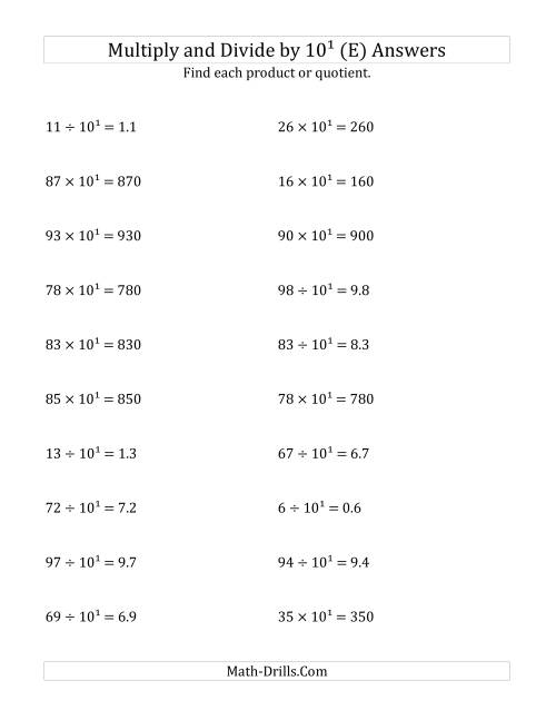 The Multiplying and Dividing Whole Numbers by 10<sup>1</sup> (E) Math Worksheet Page 2