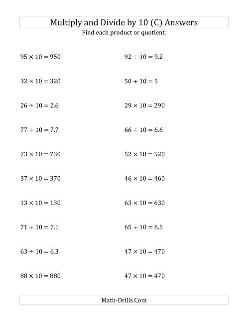 The Multiplying and Dividing Whole Numbers by 10 (C) Math Worksheet Page 2