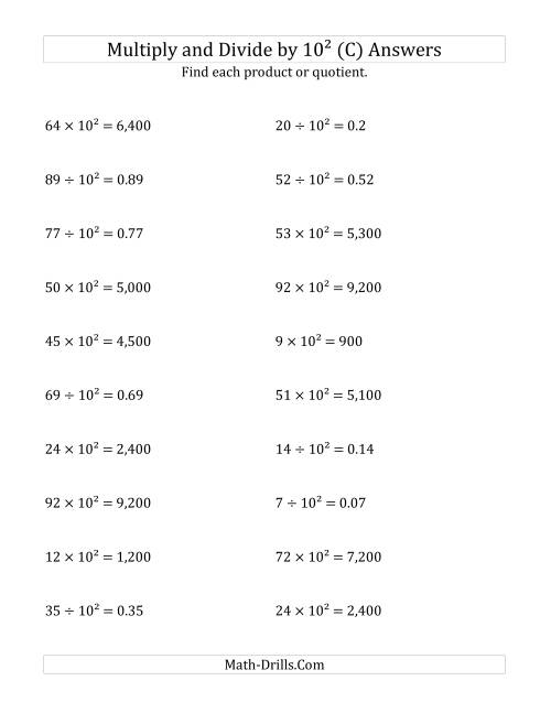 The Multiplying and Dividing Whole Numbers by 10<sup>2</sup> (C) Math Worksheet Page 2
