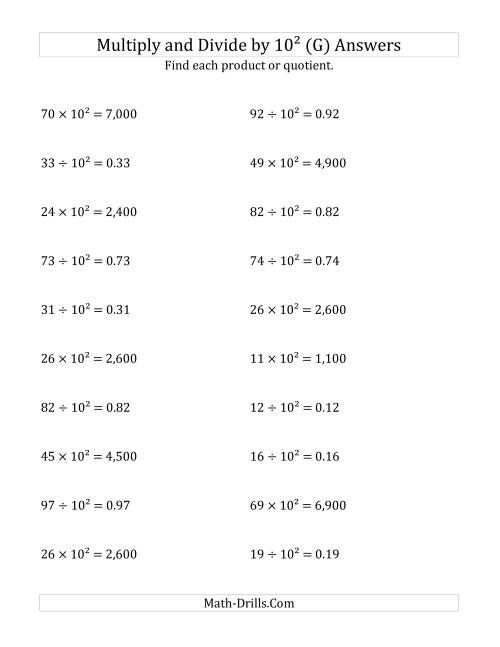 The Multiplying and Dividing Whole Numbers by 10<sup>2</sup> (G) Math Worksheet Page 2