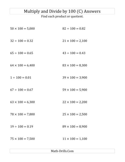 The Multiplying and Dividing Whole Numbers by 100 (C) Math Worksheet Page 2