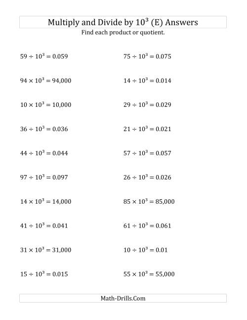 The Multiplying and Dividing Whole Numbers by 10<sup>3</sup> (E) Math Worksheet Page 2