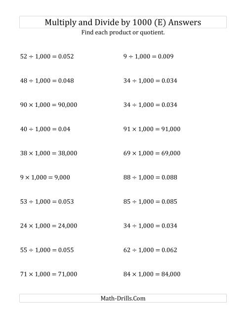 The Multiplying and Dividing Whole Numbers by 1,000 (E) Math Worksheet Page 2