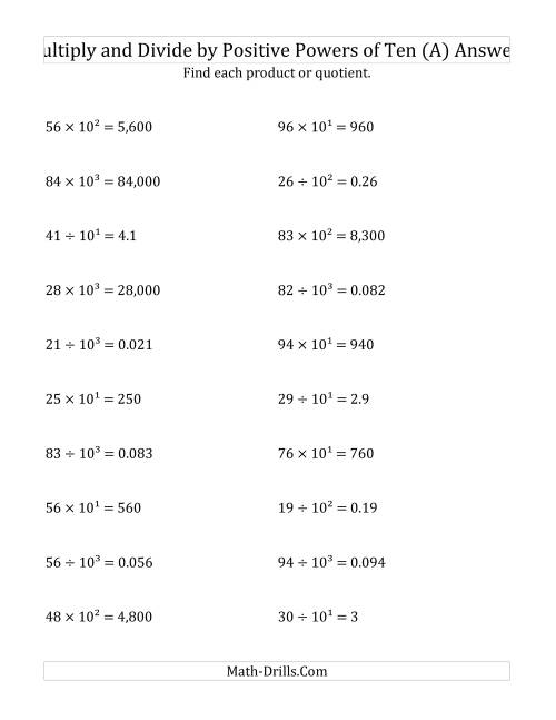 The Multiplying and Dividing Whole Numbers by Positive Powers of Ten (Exponent Form) (All) Math Worksheet Page 2