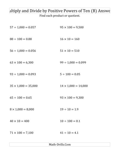 The Multiplying and Dividing Whole Numbers by Positive Powers of Ten (Standard Form) (B) Math Worksheet Page 2