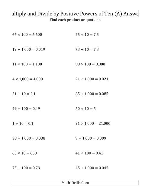 The Multiplying and Dividing Whole Numbers by Positive Powers of Ten (Standard Form) (All) Math Worksheet Page 2