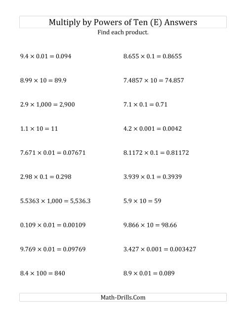 The Multiplying Decimals by All Powers of Ten (Standard Form) (E) Math Worksheet Page 2