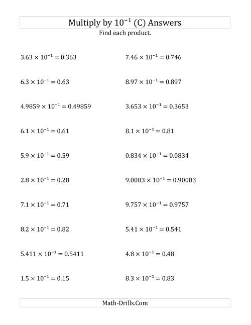 The Multiplying Decimals by 10<sup>-1</sup> (C) Math Worksheet Page 2