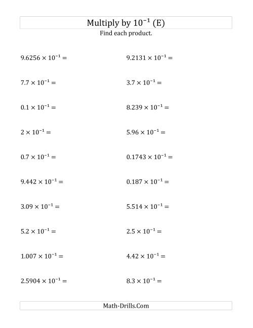 The Multiplying Decimals by 10<sup>-1</sup> (E) Math Worksheet