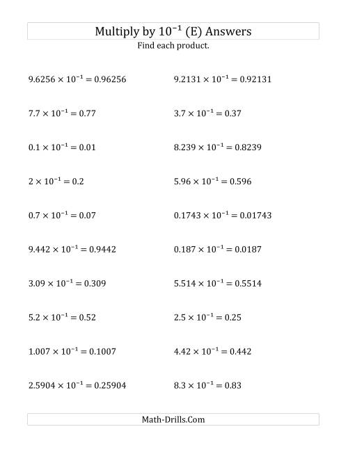 The Multiplying Decimals by 10<sup>-1</sup> (E) Math Worksheet Page 2