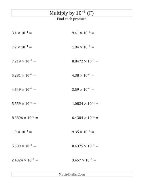 The Multiplying Decimals by 10<sup>-1</sup> (F) Math Worksheet