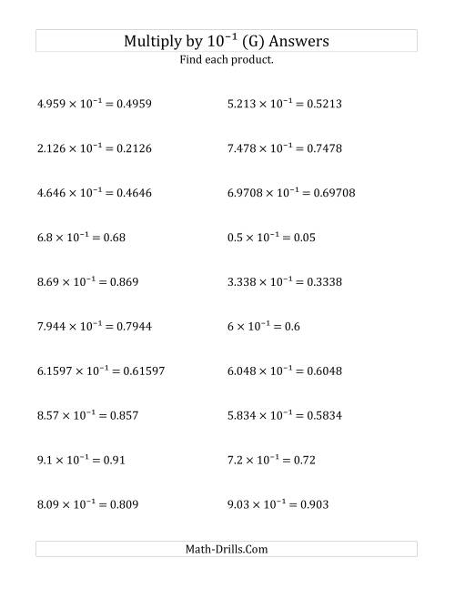 The Multiplying Decimals by 10<sup>-1</sup> (G) Math Worksheet Page 2