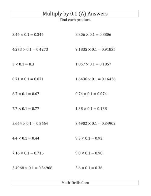 The Multiplying Decimals by 0.1 (A) Math Worksheet Page 2