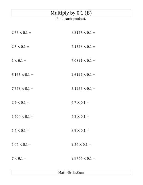 The Multiplying Decimals by 0.1 (B) Math Worksheet