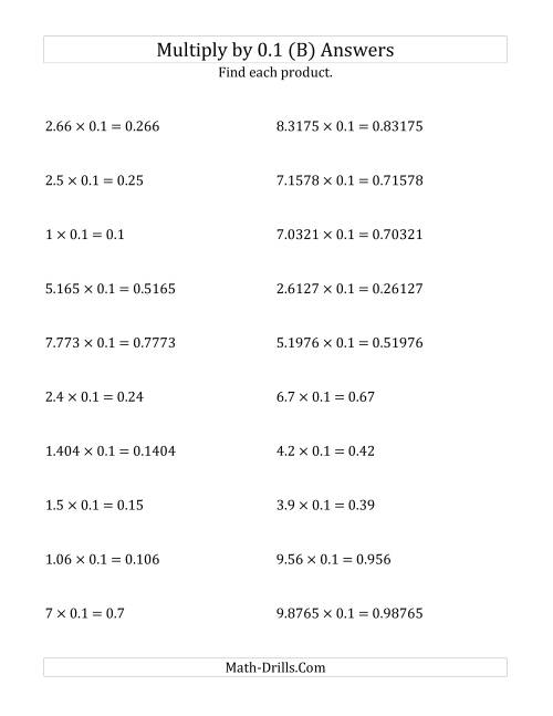 The Multiplying Decimals by 0.1 (B) Math Worksheet Page 2