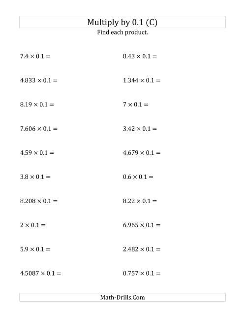 The Multiplying Decimals by 0.1 (C) Math Worksheet