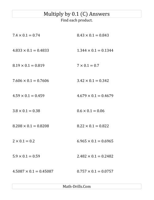 The Multiplying Decimals by 0.1 (C) Math Worksheet Page 2